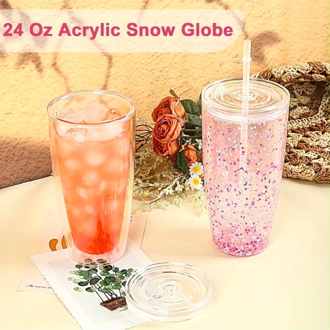 24oz round snowglobe tumbler