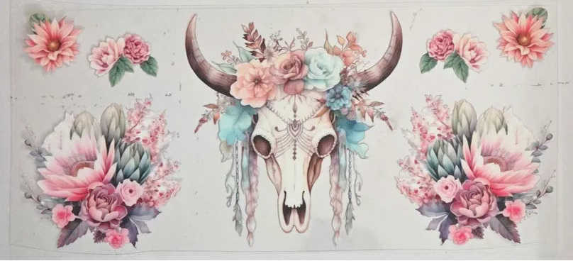Floral Cow Skull Decal