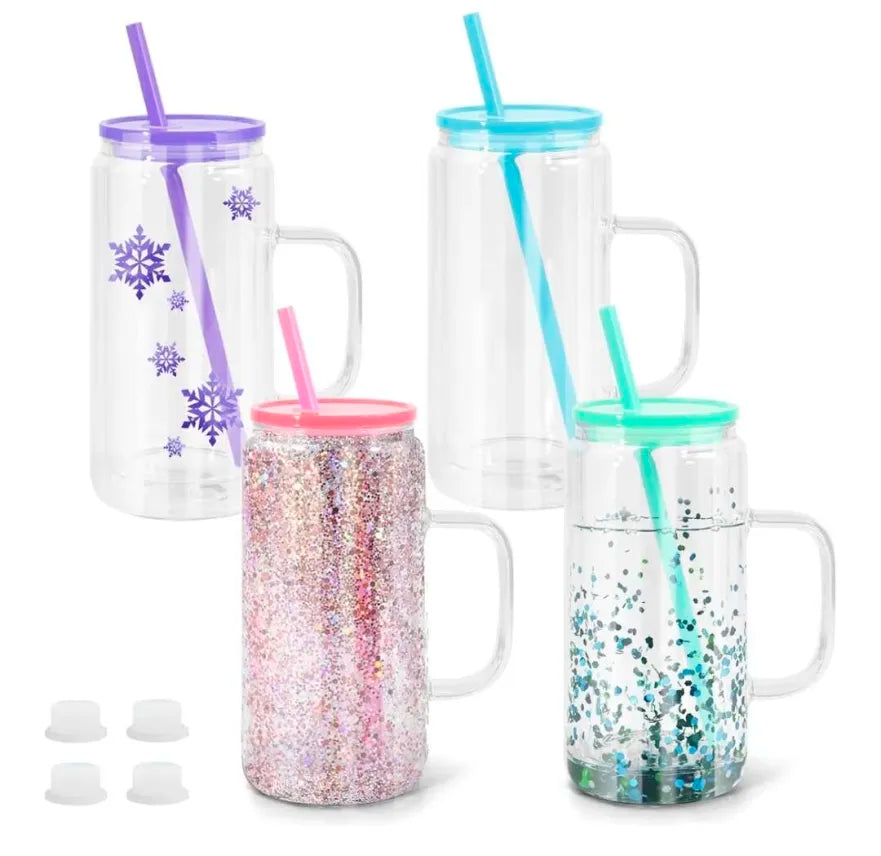 16 oz glass snowglobe tumblers with handles  May Creates