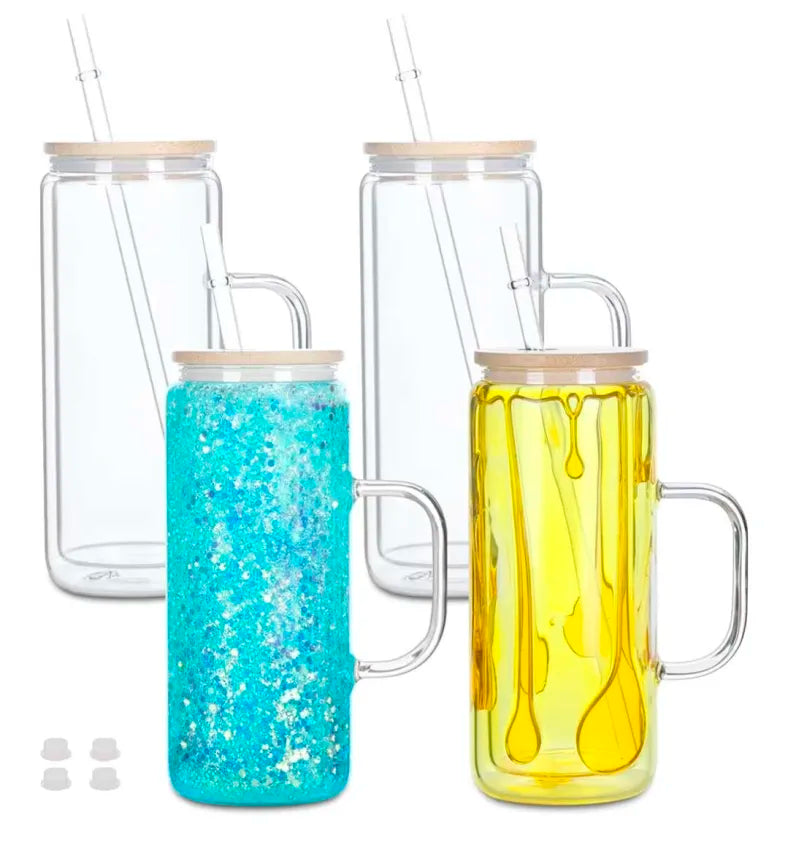 20 oz glass snowglobe tumbler with a handle