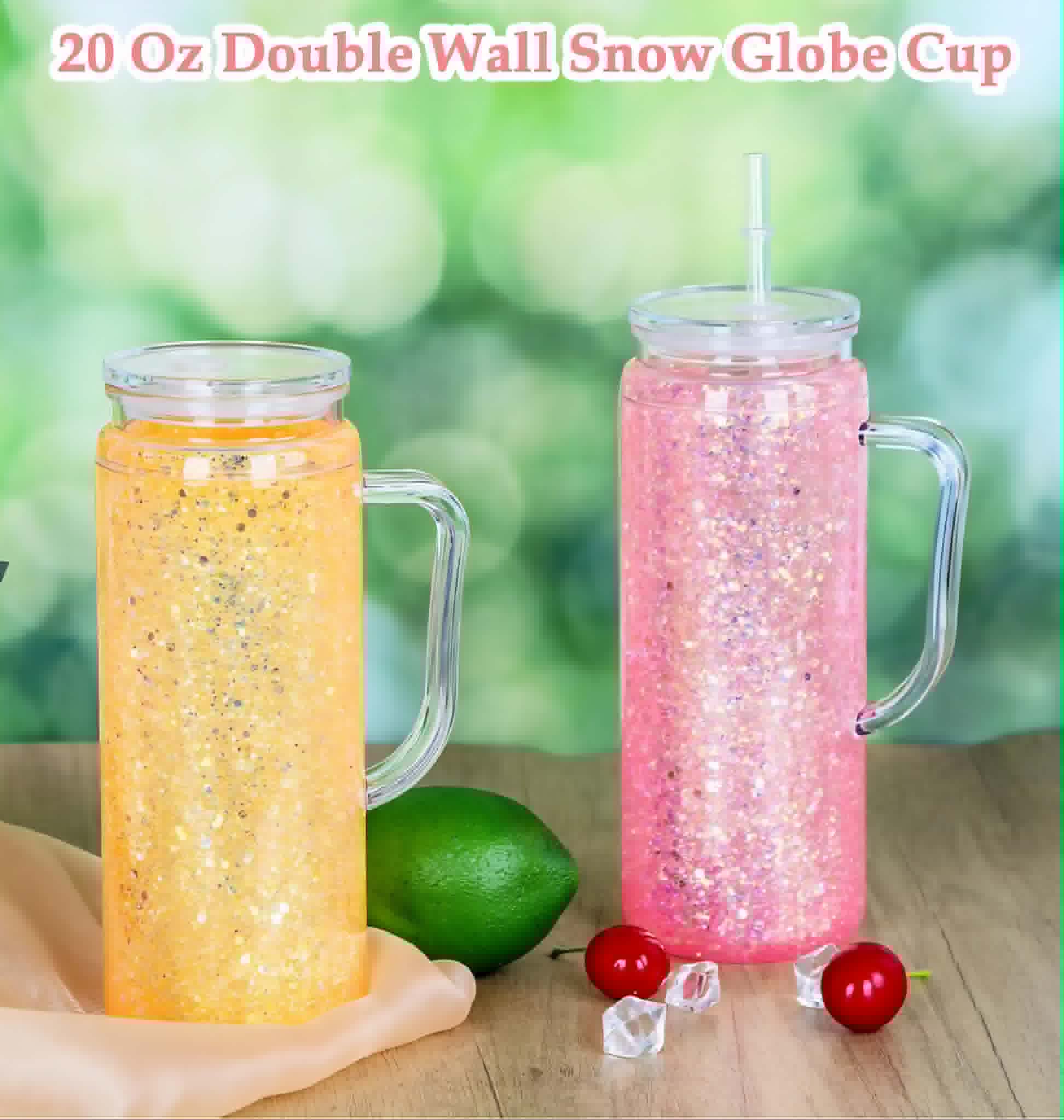 20 oz snowglobe acrylic tumbler with handles